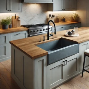 Apron front sink in contemporary kitchen