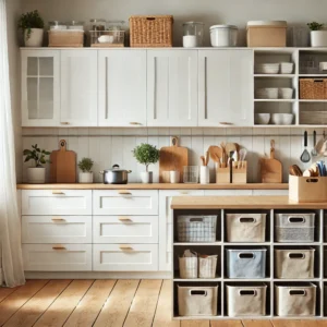 Decluttered kitchen with organized storage solutions