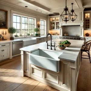 Farmhouse sink in modern kitchen